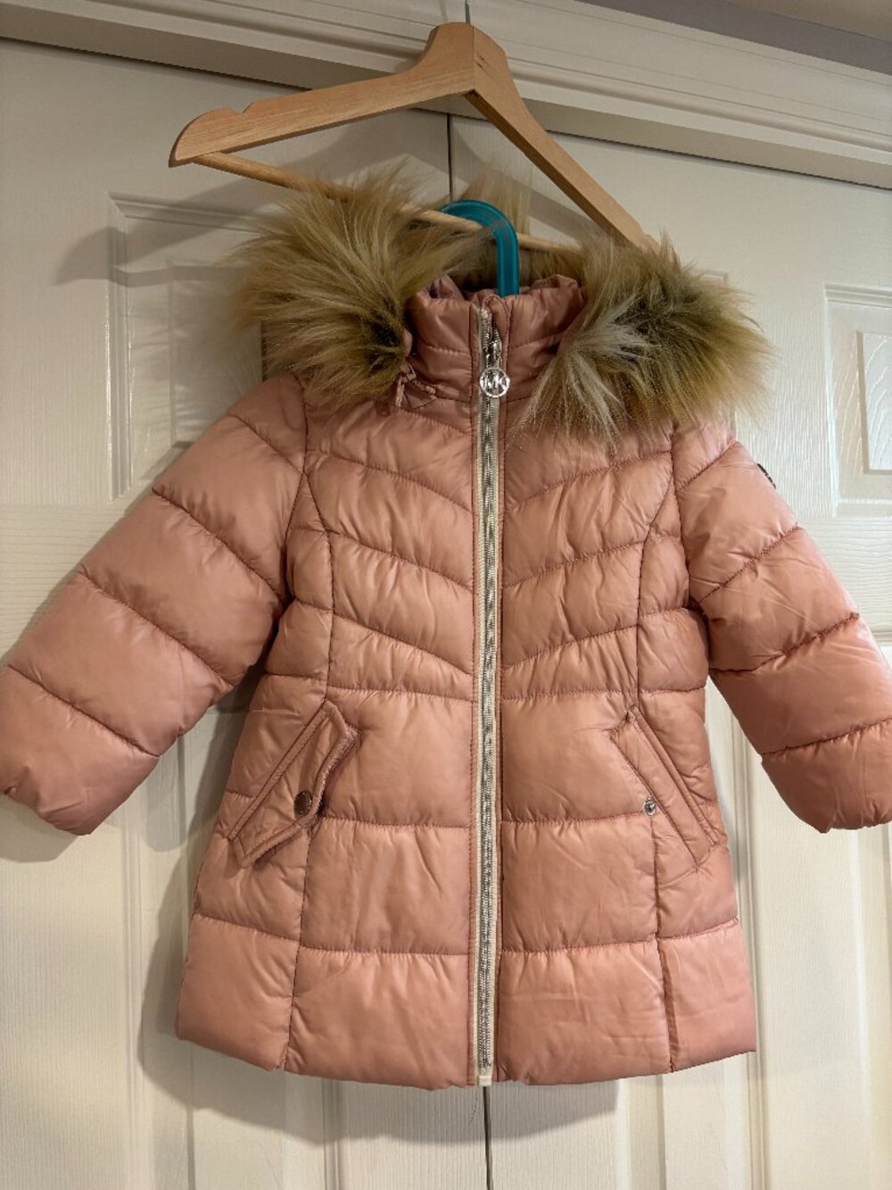 MICHAEL Michael Kors Puffer Coat w/ Faux Fur Trim Pink Girl's 2T
